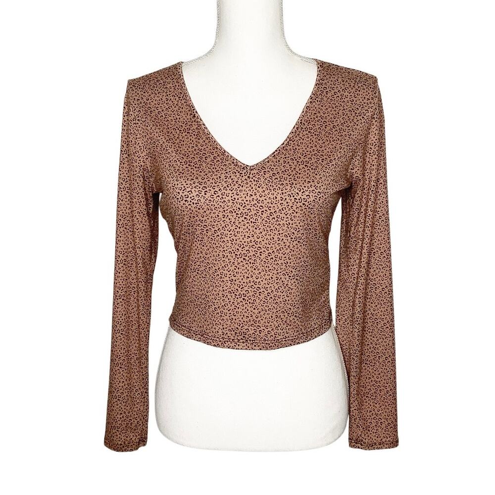 Gaze Cheetah Print Long Sleeve Cropped Top Small
